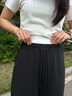 本來BENLAI女士棉混紡休閑褲女2025夏季新款闊腿褲子女BNS650021 黑色 L 曬單實(shí)拍圖