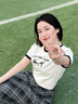lagogo涼感新疆棉露營(yíng)剪影印花短袖T恤女拉谷谷2025年夏新款上衣 米黑 M 曬單實(shí)拍圖