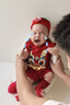G. DUCKKIDS純棉連體衣滿月嬰兒衣服夏季男寶寶包屁衣周歲百天拍照服裝中國風 紅色純棉短袖龍 120克 90cm 曬單實拍圖