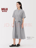 無印良品（MUJI）女式 涼感 短袖襯衫連衣裙女裝裙子純棉25年夏季長裙涼感物語 灰色條紋 M (160/84A) 曬單實拍圖