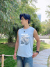 名創(chuàng)優(yōu)品（MINISO）無袖t恤男冰絲涼感健身運(yùn)動外穿網(wǎng)眼馬甲美式潮流輕薄防曬背心夏 冰川藍(lán)(雪山麗影) L /175(名創(chuàng)優(yōu)品品控嚴(yán)格) 曬單實(shí)拍圖