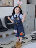 G.DUCKKIDS童裝女童套裝夏季新款兒童衣服女孩兔子警官三件套女寶寶短袖短褲 三件套+領(lǐng)帶 110 尺碼4~5歲【100-110cm】 曬單實拍圖