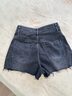 DAZZLE地素 牛仔褲2024秋季新款女裝毛邊磨白腰部鏤空設計感短褲 黑色 S 曬單實(shí)拍圖