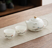 金鑲玉 羊脂玉瓷一壺兩杯套裝 白瓷陶瓷辦公家用西施壺茶杯功夫茶具套組 山水白瓷描金一壺兩杯套組 曬單實拍圖