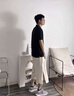 LEEREDPOI休閑七分褲男夏季寬松闊腿褲新中式中國風男裝棉麻7分褲沙灘短褲 黑色 XL 約130-150斤可穿 曬單實拍圖