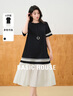 Basic House/百家好韓版撞色簡(jiǎn)約T恤裙夏季寬松顯瘦中長(zhǎng)款連衣裙 黑色 S 曬單實(shí)拍圖