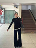 羅蒙（ROMON）針織衫女美麗諾羊毛假兩件春秋款上衣套頭打底衫內(nèi)搭撞色顯瘦毛衣 黑色 M 曬單實(shí)拍圖