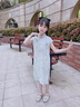 莫代爾綠色女童旗袍夏季薄款清新中國風連衣裙小女孩走秀古箏演出服日常 淺綠色 150 (3XL) 150 曬單實拍圖