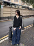 LDBEV領(lǐng)拼接蕾絲衛(wèi)衣女秋冬設(shè)計(jì)感小眾寬松韓系慵懶風(fēng)無(wú)帽長(zhǎng)袖上衣潮 黑色【春秋薄款】 M 【80-100斤】 曬單實(shí)拍圖