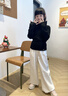 NAVIGARE女童打底衫秋季新款兒童毛衣毛衫舒適時尚百搭基礎(chǔ)內(nèi)搭 【柔軟花邊】黑色 150 曬單實拍圖