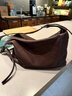 裘真【明星同款】植鞣牛皮羊皮雙耳hobo單肩斜挎大容量包包女 咖啡色-加大號(羊皮）預售13天 曬單實(shí)拍圖