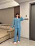 FENTENGC輕奢品牌睡衣女士高襠純棉家居服春秋款秋季長(cháng)袖薄款全棉禮盒裝 霧霾藍 L 【建議100-120斤】 曬單實(shí)拍圖