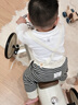 ENHENN嬰兒條紋針織褲2024秋冬新款寶寶長(cháng)褲子新生純棉背帶褲 黑白條紋 73 cm 曬單實(shí)拍圖