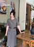 法莎羅兒（FASLOV）灰色短袖連衣裙女夏季新款氣質(zhì)修身通勤職業(yè)裝酒店前臺接待工作裝 灰色(短袖連衣裙) L 曬單實(shí)拍圖