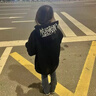 JAVC美式刺繡黑色連帽衛(wèi)衣女春秋季2025新款國潮牌小個子oversize上衣 黑色-春秋薄款 L 建議 105-120斤 曬單實拍圖