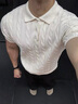 牧唯 輕奢高級感POLO衫男士短袖夏季休閑簡(jiǎn)約翻領(lǐng)t恤輕熟條紋針織上衣 白色 90%買(mǎi)家選擇 XL [建議130-150斤] 曬單實(shí)拍圖