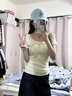 京多夢(mèng)假兩件純欲辣妹bm短款上衣女正肩短袖t恤小個(gè)子修身顯瘦蕾絲拼接 杏色 L 杏色（100-115斤） 曬單實(shí)拍圖