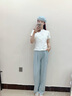 真維斯（JEANSWEST）奶芙山本褲女夏季薄款長(zhǎng)褲2025新款高腰垂感休閑直筒肌理感闊腿褲 天藍(lán) 純色 S 曬單實(shí)拍圖
