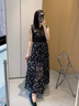 茯見(jiàn)度假風(fēng)印花休閑氣質(zhì)碎花半身裙法式復古高腰顯瘦百搭A字裙大擺裙 黑色 S 曬單實(shí)拍圖