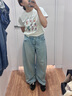優(yōu)衣庫女裝男裝寬松廓形牛仔褲/彎刀鐮刀褲子25秋冬新款479000 62 粉藍色 25 /160/64A 曬單實(shí)拍圖