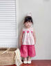 靚貝城堡女童洋氣碎花套裝夏季2025新款兒童寶寶闊腿褲兩件套女孩夏裝衣服 玫紅色 110 曬單實拍圖