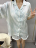 貓人冰絲睡衣女夏季2026年新款短袖帶胸墊夏天涼感大碼外穿家居服女 淺藍波浪 【免穿文胸涼感冰雪絲】 M 【150-155cm/80-100斤】 曬單實(shí)拍圖