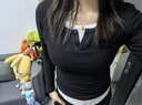 妃奧絨假兩件長(zhǎng)袖T恤女秋冬新款不規(guī)則拼接內(nèi)搭外搭針織打底毛衣上衣 黑色 常規(guī) M 曬單實(shí)拍圖