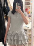 UR2025夏季新款女時(shí)尚休閑立體層疊花邊短袖連衣裙UYU750044 中灰花灰 (偏短) L 曬單實(shí)拍圖