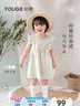 幼歌（YOUGE）夏新品嬰幼兒簡(jiǎn)約蝴蝶結清新小飛袖寬松輕薄公主娃娃裙 綠色 110 cm 曬單實(shí)拍圖