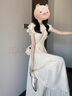 鏡莎法式白色連衣裙女2025夏季新款小飛袖氣質(zhì)高級感減齡仙女收腰長(cháng)裙 杏色 均碼 可備注碼數 曬單實(shí)拍圖