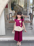 G.DUCKKIDS童裝女童套裝夏季2025新款洋氣兒童衣服花朵短袖小女孩闊腿褲兩件 綠色 90 (建議身高80-90 1歲-2歲) 曬單實拍圖