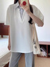 棉之雪美式假兩件拼接polo領(lǐng)短袖男女夏季寬松設(shè)計感襯衫百搭情侶半袖 白色 常規(guī) L 【160CM-170CM】 曬單實拍圖