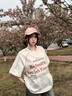 BJHG張桂源同款不計(jì)后果美式復(fù)古短袖涼感t恤男夏季潮牌穿搭情侶T恤女 石膏白 S 曬單實(shí)拍圖
