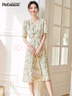 品彩（PinCai）連衣裙女溫柔風(fēng)碎花短袖連衣裙V領(lǐng)時(shí)尚A字中長裙 P132Q1227 曬單實(shí)拍圖