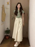 唐菓蜜連衣裙女夏季2025新款女裝韓系時(shí)尚百搭氣質(zhì)法式設(shè)計(jì)感套裝裙子 綠色上衣+米白裙子 M 曬單實(shí)拍圖
