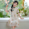 DISNEY迪士尼女童旗袍裙夏季2025新款兒童裝洋氣國風(fēng)漢服連衣裙夏天女孩米白色 110 穿100-105身高30斤內 曬單實(shí)拍圖
