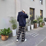 MMOPTOP復古小香風格子褲子秋季男垂感拖地闊腿休閑褲MXXK52黑格子XL 曬單實拍圖