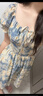 沐霓大碼法式茶歇碎花連衣裙女2025新款夏季裙子胖mm遮肚顯瘦A字短裙 法式茶歇碎花連衣裙藍色 S 曬單實(shí)拍圖