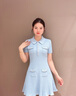 歌芭杉（GEBASHAN）品牌女裝韓版氣質(zhì)修身顯瘦連衣裙2025夏季新款百褶領(lǐng)口收腰連衣裙 霧霾藍 L 曬單實(shí)拍圖