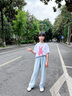 OVE兒童夏天褲子2025夏季薄款女童長褲寶寶寬松直筒褲女孩天絲牛仔褲 15040淺藍(lán)格【天絲·牛仔褲】 150 cm 曬單實(shí)拍圖