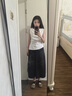 H's高支高密全棉半身裙女25夏新款A字傘裙抽繩松緊腰通勤花苞腰裙 黑色 S 曬單實拍圖
