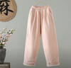 蘑菇同學(xué)棉麻夾棉棉褲女冬裝2025新款加棉加厚保暖防寒褲顯瘦直筒闊腿褲女 粉色 XL 【建議130-145斤】 曬單實(shí)拍圖
