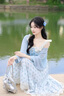 棉致法式溫柔風(fēng)連衣裙女夏季2025新款漂亮獨特收腰氣質(zhì)碎花小飛袖長(cháng)裙 淺藍色 L 建議100-110斤 曬單實(shí)拍圖