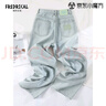 FREDRICAL刺繡闊腿牛仔褲女夏裝新款2025年高腰寬松顯瘦淺色窄版直筒褲子女 冰川藍(lán) L 建議105-115斤 曬單實(shí)拍圖