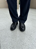 老人頭男鞋夏季皮鞋男真皮透氣休閑鞋中老年爸爸鞋厚底防滑舒適皮鞋 升級鏤空款-黑色 41 曬單實(shí)拍圖