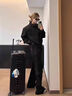 趣米樂男生外套短款高級感痞帥墊肩西裝夾克夏季正肩美式cleanfit棒球服 黑色 XL 曬單實(shí)拍圖