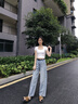 衣品天成彎刀闊腿牛仔褲女2025秋季復古高腰寬松遮肉顯瘦九分褲子女 曬單實(shí)拍圖