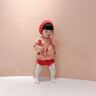 幼歌（YOUGE） 嬰幼兒清新水果提花毛衣套裝寶寶溫暖貝雷帽花苞短褲 粉晶紅草莓上衣 80cm 曬單實(shí)拍圖