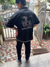森馬（Semir）短袖襯衫男純棉襯衣寬松假兩件外套夏季漫畫風印花上衣戶外潮 黑色90001 XL 曬單實拍圖