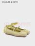 CHARLES&KEITH方頭平底草編綁帶芭蕾舞鞋單鞋生日禮物CK1-70920197 Yellow黃色 37 （235） 曬單實(shí)拍圖